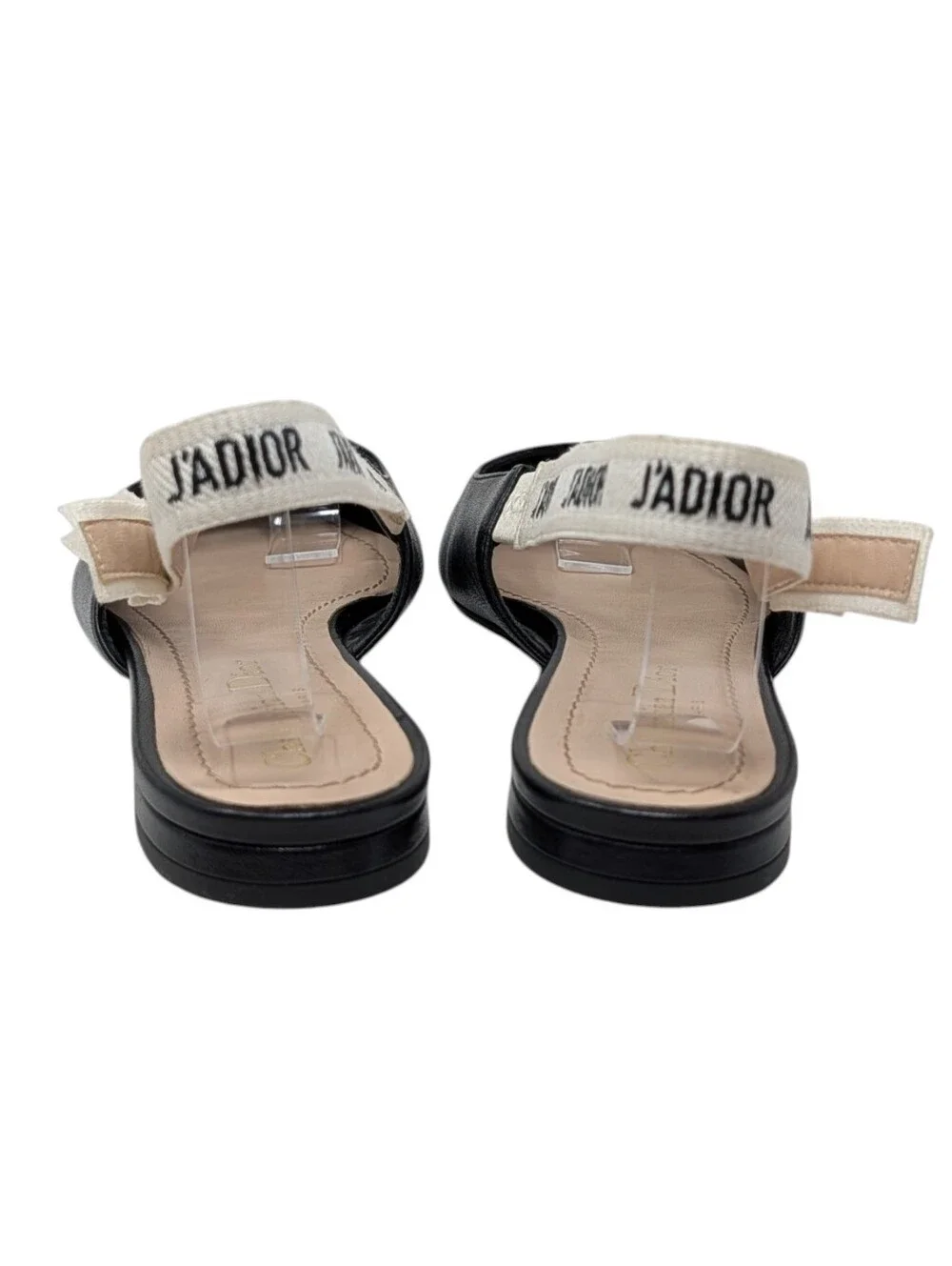 Dior J'Adior Black Leather Slingback White Ribbon Pointed Toe Flats Size EU 38.5